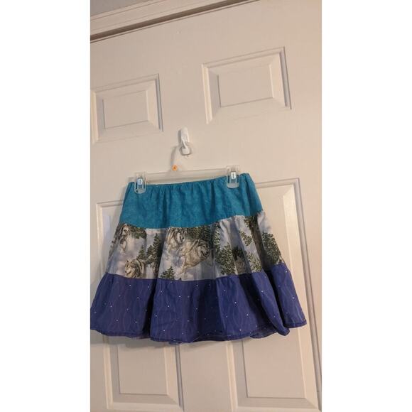 Ruffle skirt with wolf graphic, blue & purple layers, handmade, xs, animalcore - Picture 5 of 8